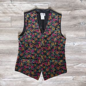 Vintage floral vest, velvet size 10 or large D'alliards